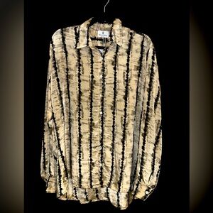 NWT Perry Walker Collective silk blouse size xl tan black tie dye boho fall